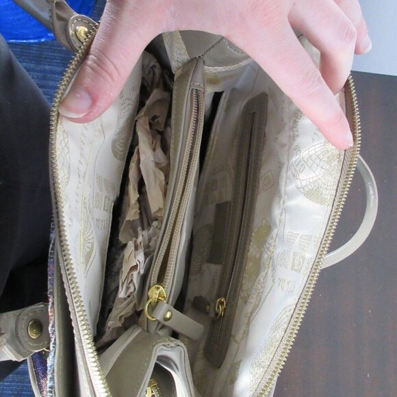 Gilda Tonelli Made in Italy Glittery Tote Bag Cream Glossy Purse Leather 980 - Picture 9 of 14